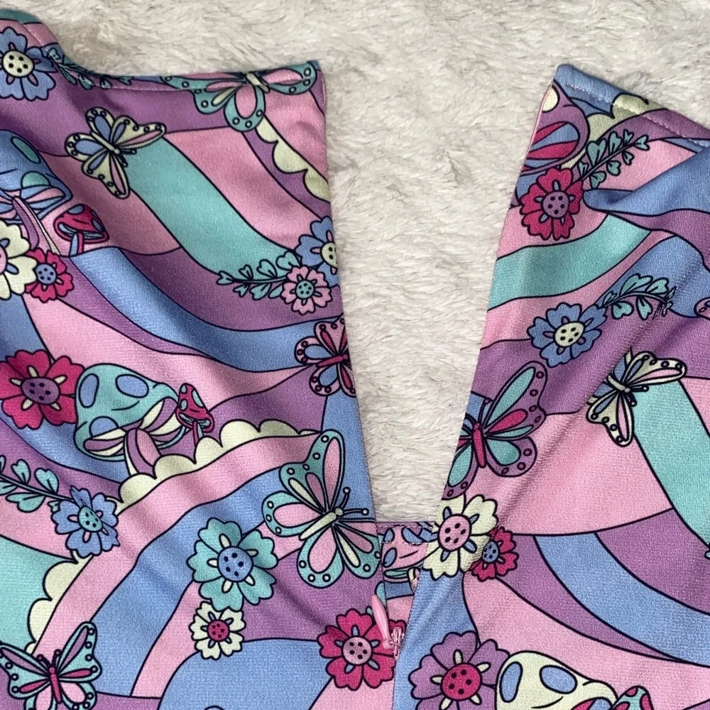 Dolls Kill Sugar Thrillz Pastel Mushroom & Butterfly Patterned Mini Dress - Picture 9 of 9